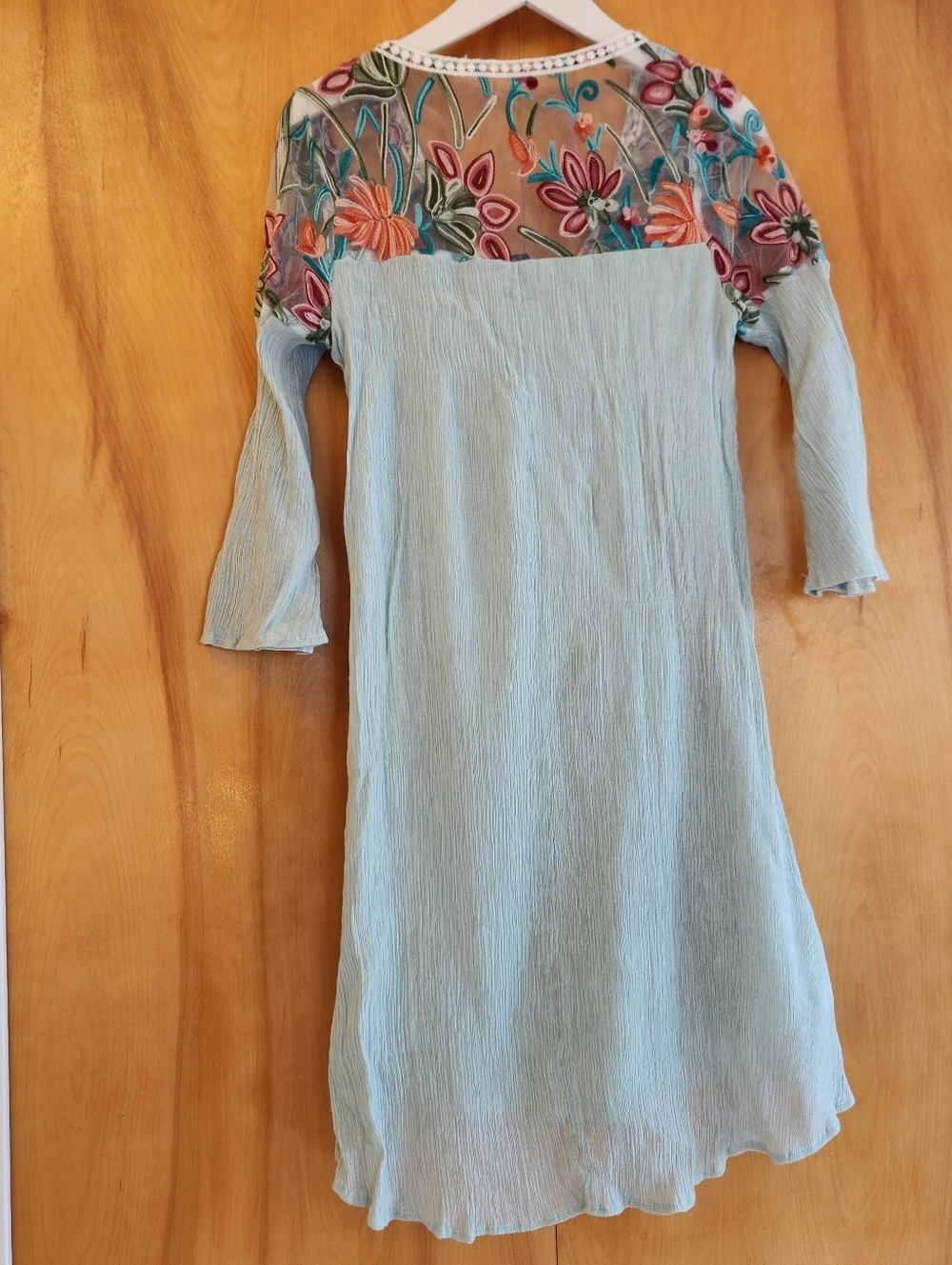 Tassels N Lace Women's Boho Embroidered Mini Dress in Seafoam, Size S - Picture 2 of 10